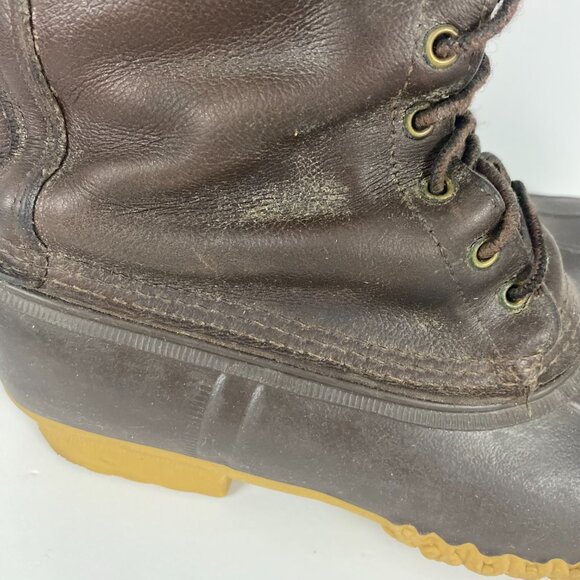 Vintage LL Bean Maine Hunting Shoe Boots Mens 10 M Brown Leather Rubber Duck 12" - Picture 5 of 14